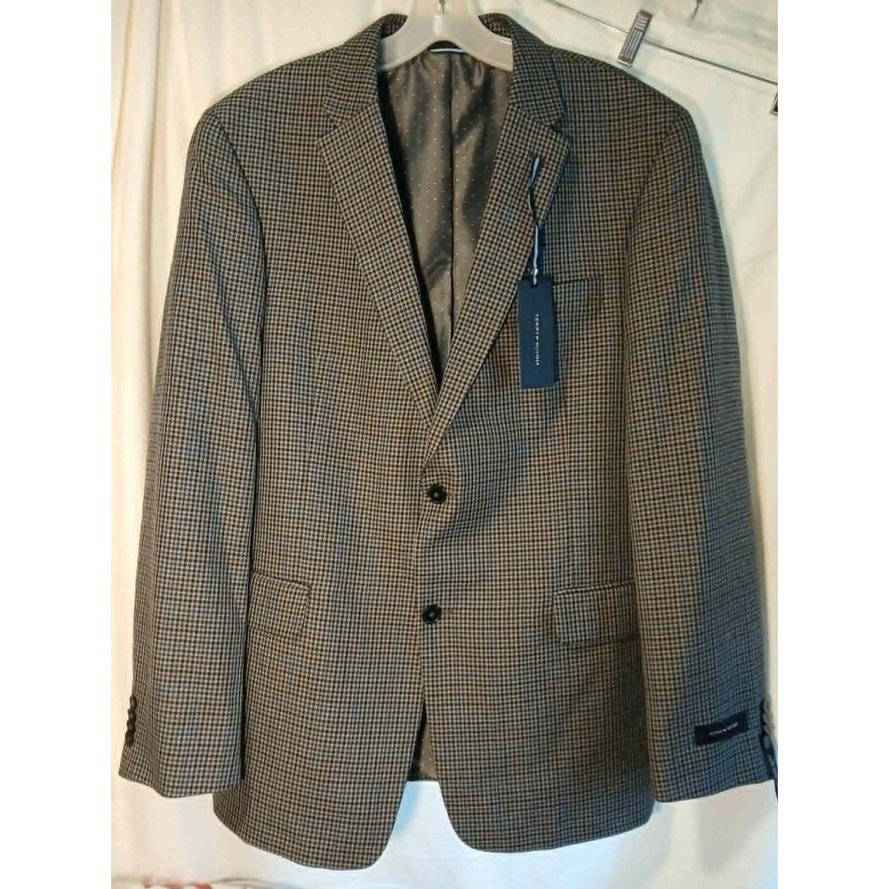 Tommy Hilfiger Mens Ethan Grey Houndstooth Blazer Jacket L42 Gray Business